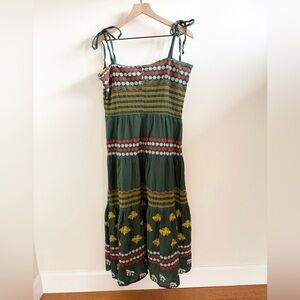 Oliphant Embroidered Tiered Maxi Dress Tie Sleeve Size Large